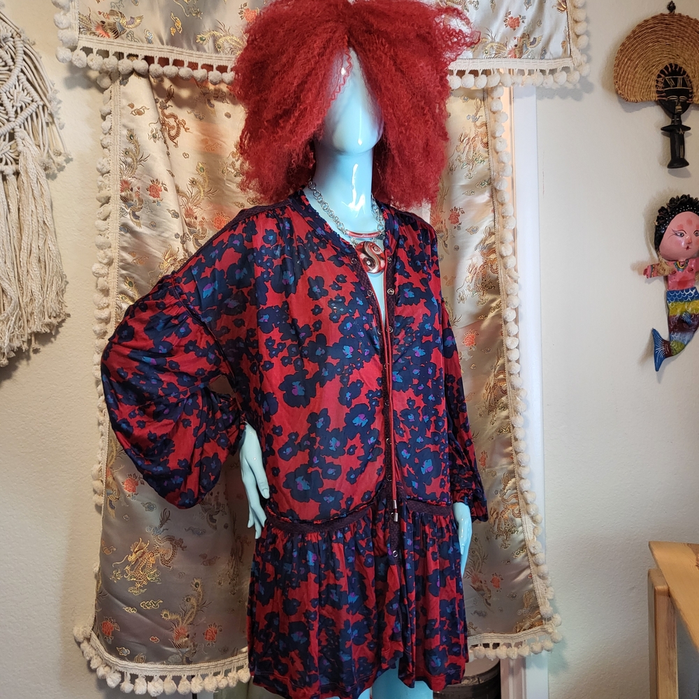 Free People Red and Blue Floral Mini Dress